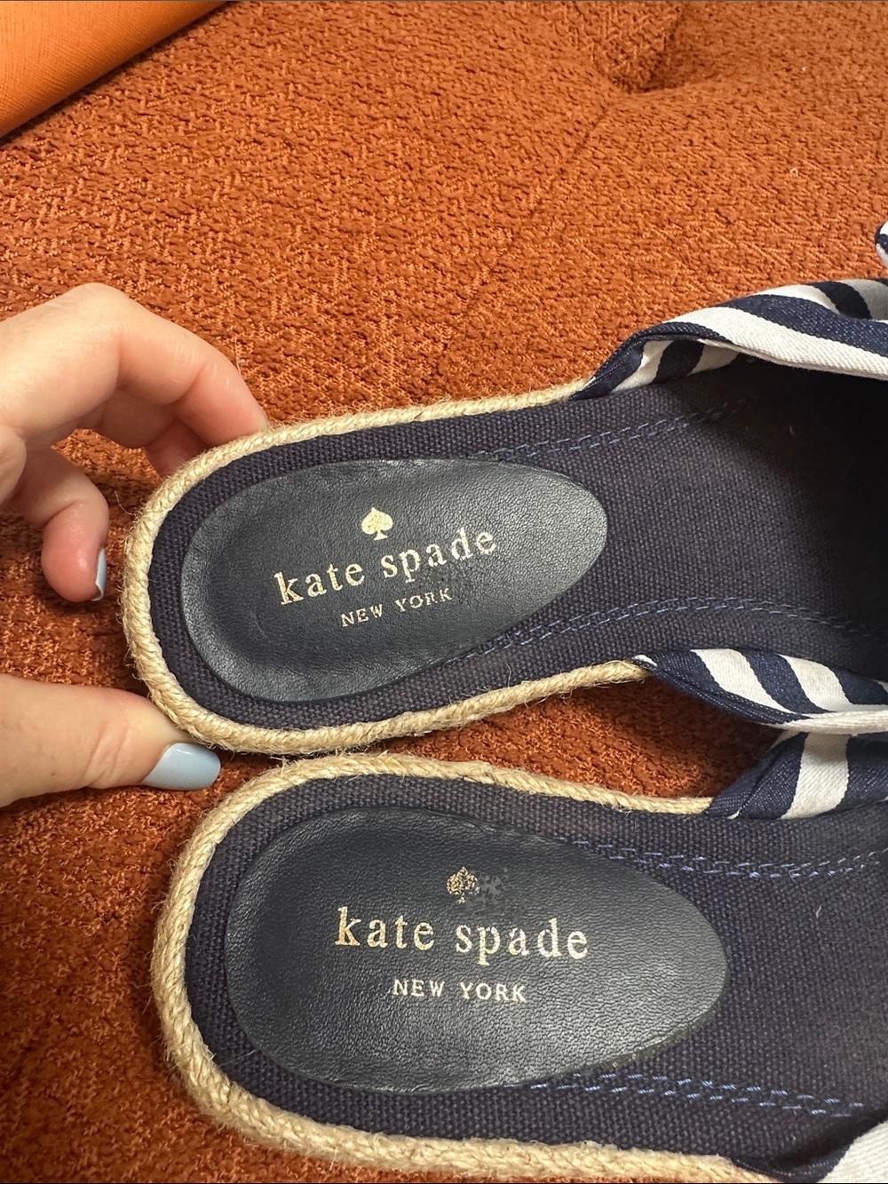 Kate Spade Navy and White Knotted Bow Stripe Slide Sandals 9 - Picture 5 of 5
